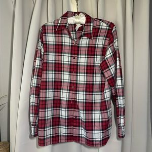 Foxcroft Long Button Down Flannel Plaid Shirt